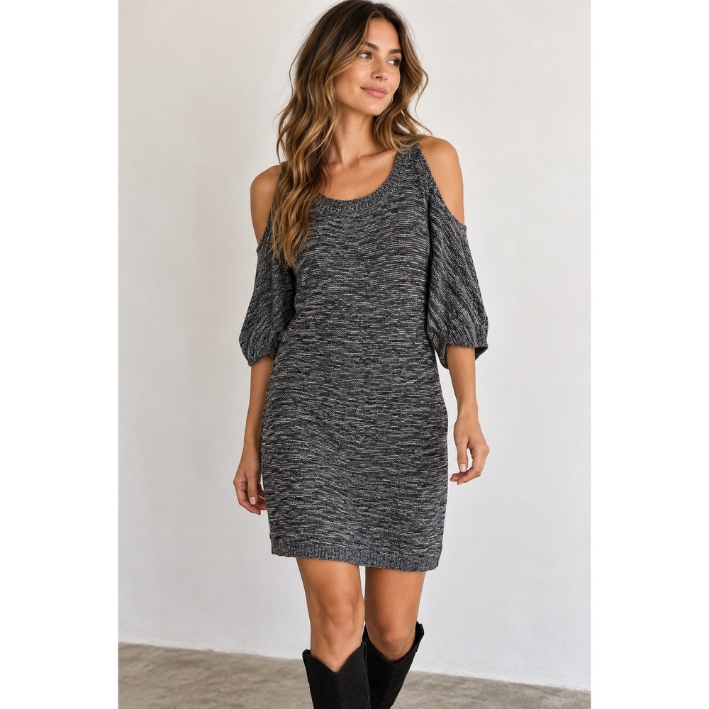 Trina Turk Cold Shoulder Sweater Dress Marled Black White Size Small Sheath Knit